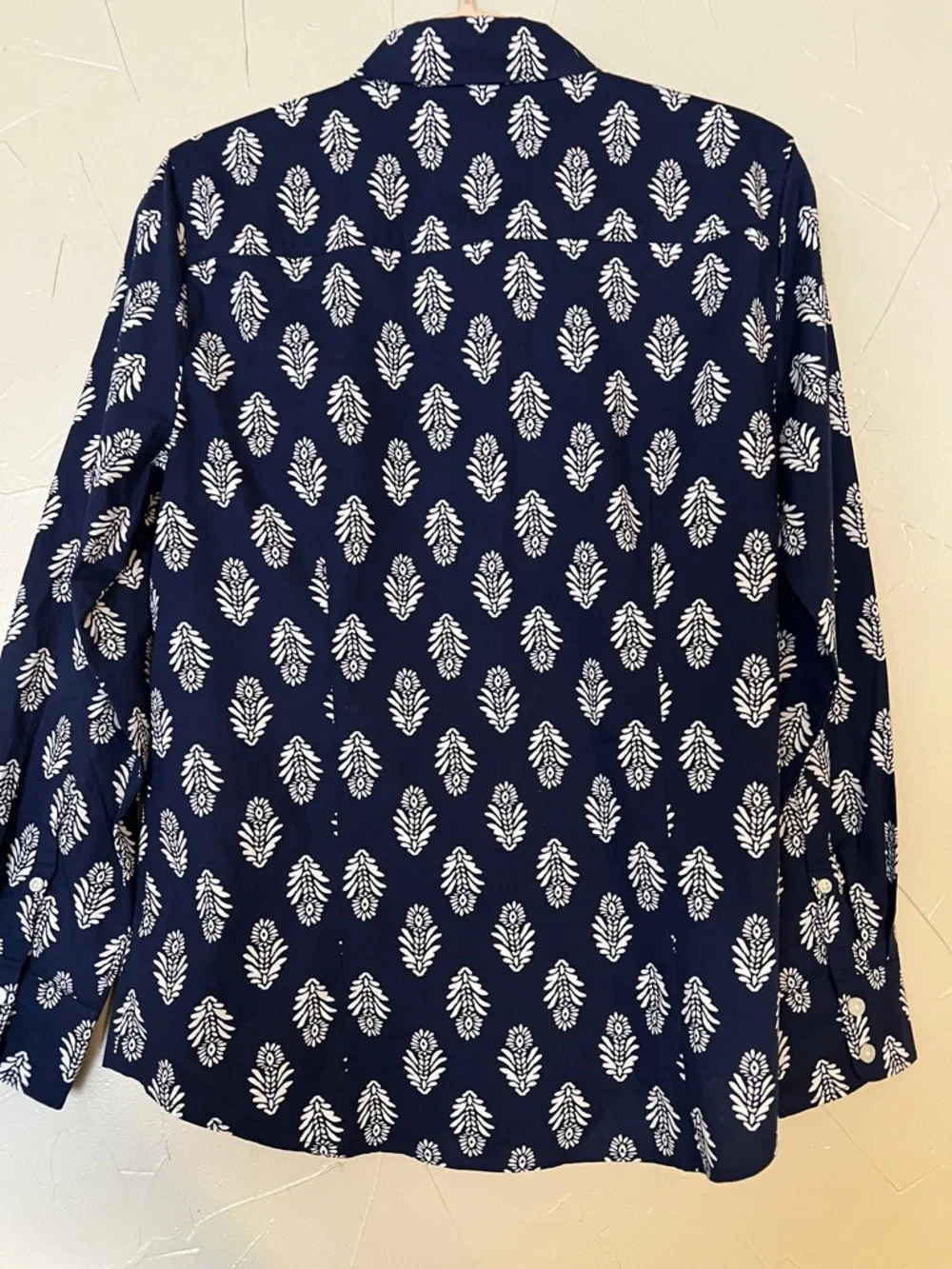 J.Crew Blue White‎ Block Print Button Down Shirt Medium Cotton Blend